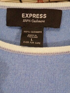 Express Women's Light Blue Crewneck Cashmere Sweater with Contrast Trim